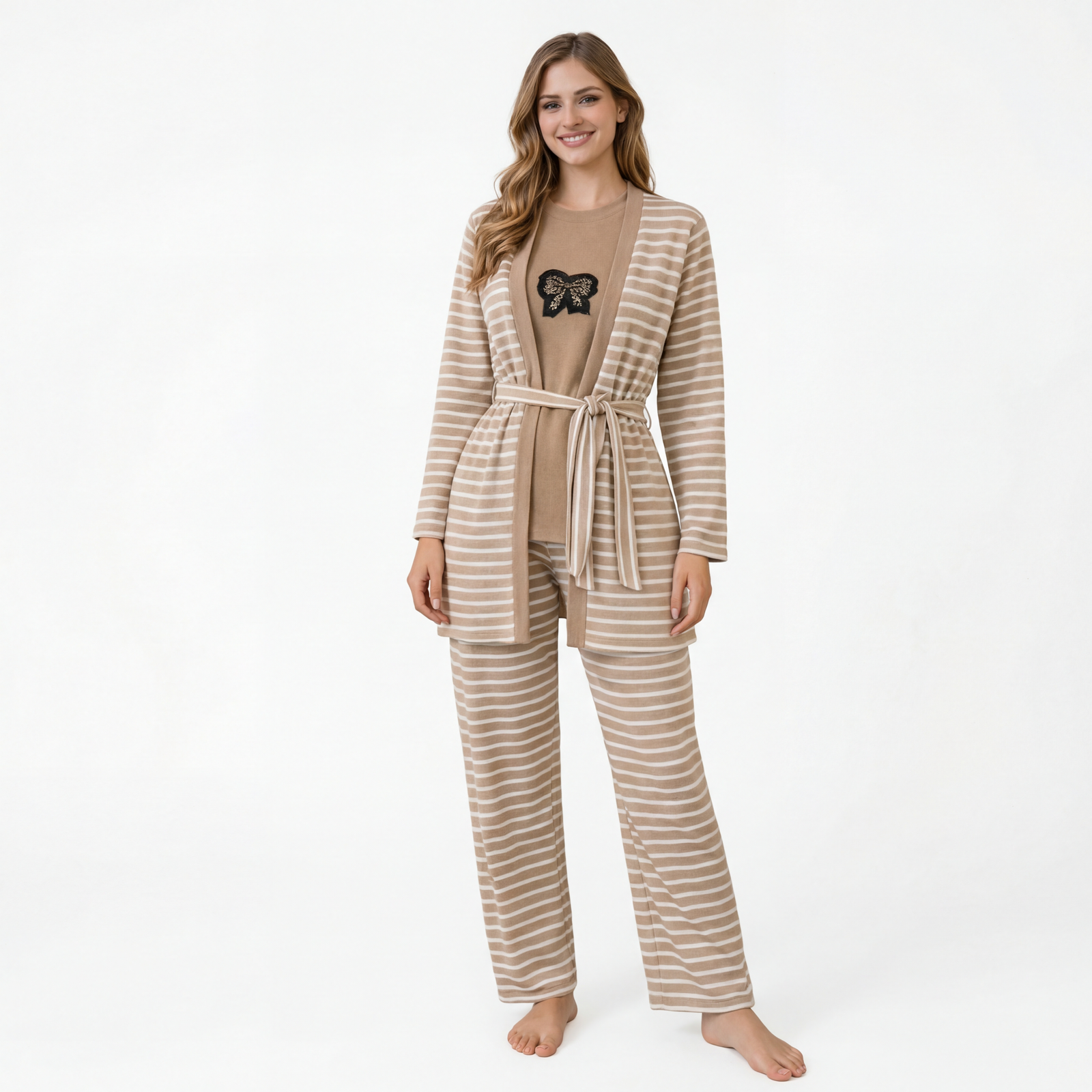0040b8a5-77ba-48d2-92d3-0d11bf959c14 Beige Striped Lounge Set - Image 1