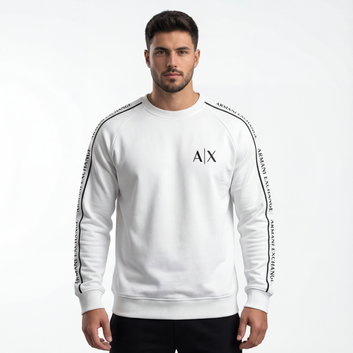 A|X Logo Crewneck with Sleeve Tape (Black/White) - Image 3