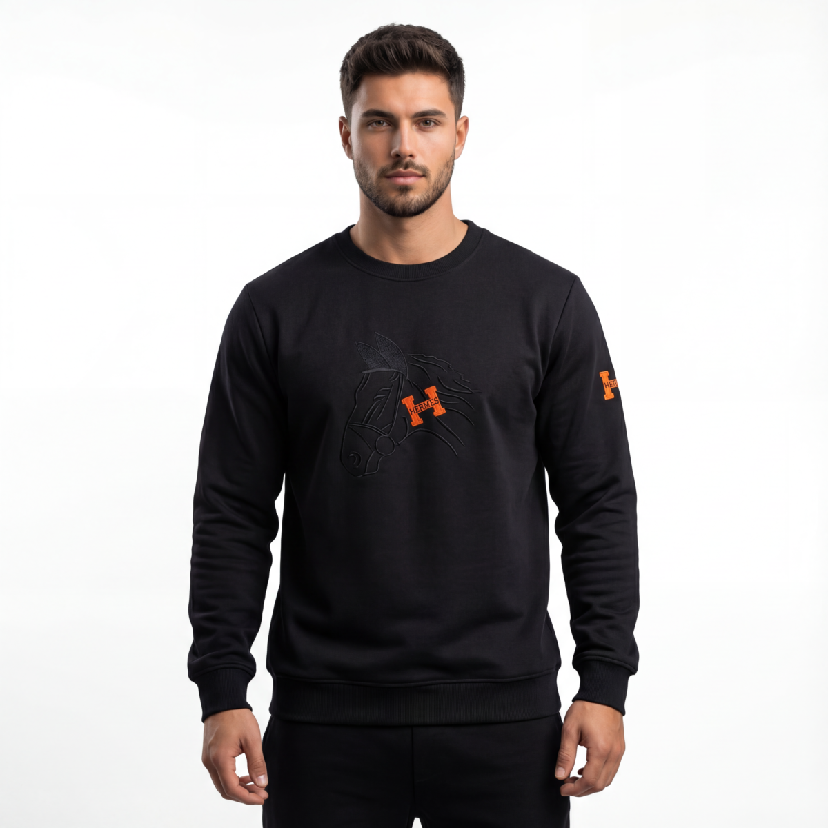 Embroidered Horse Patch Sweatshirt (Black/White) - Image 3