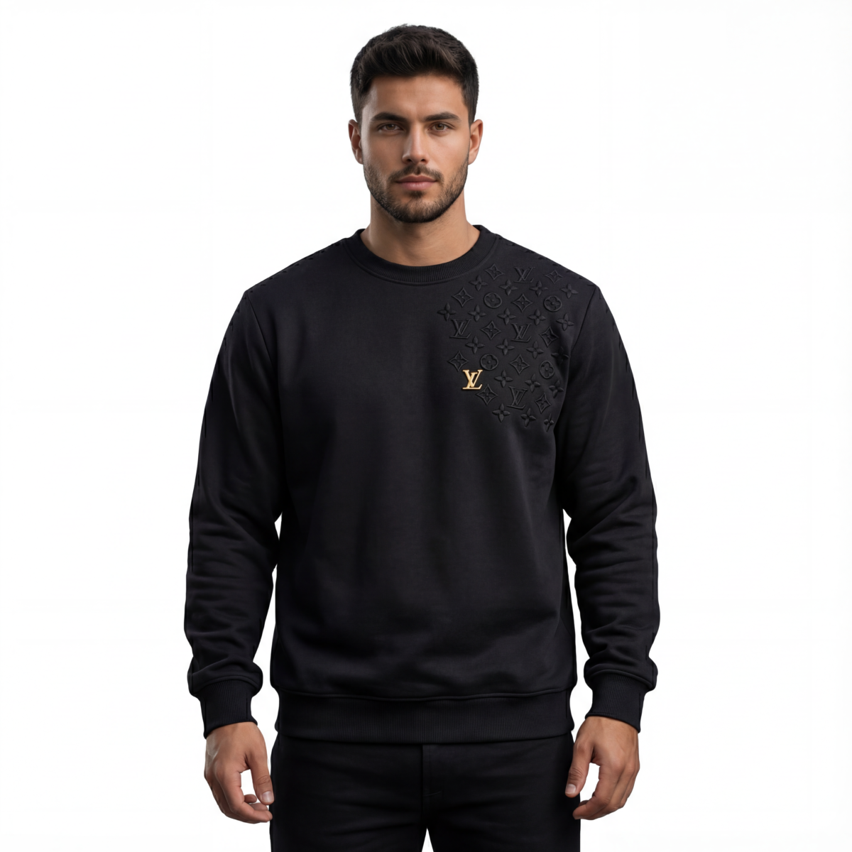 Embossed Monogram Detail Sweatshirt (Black/White) - Image 2