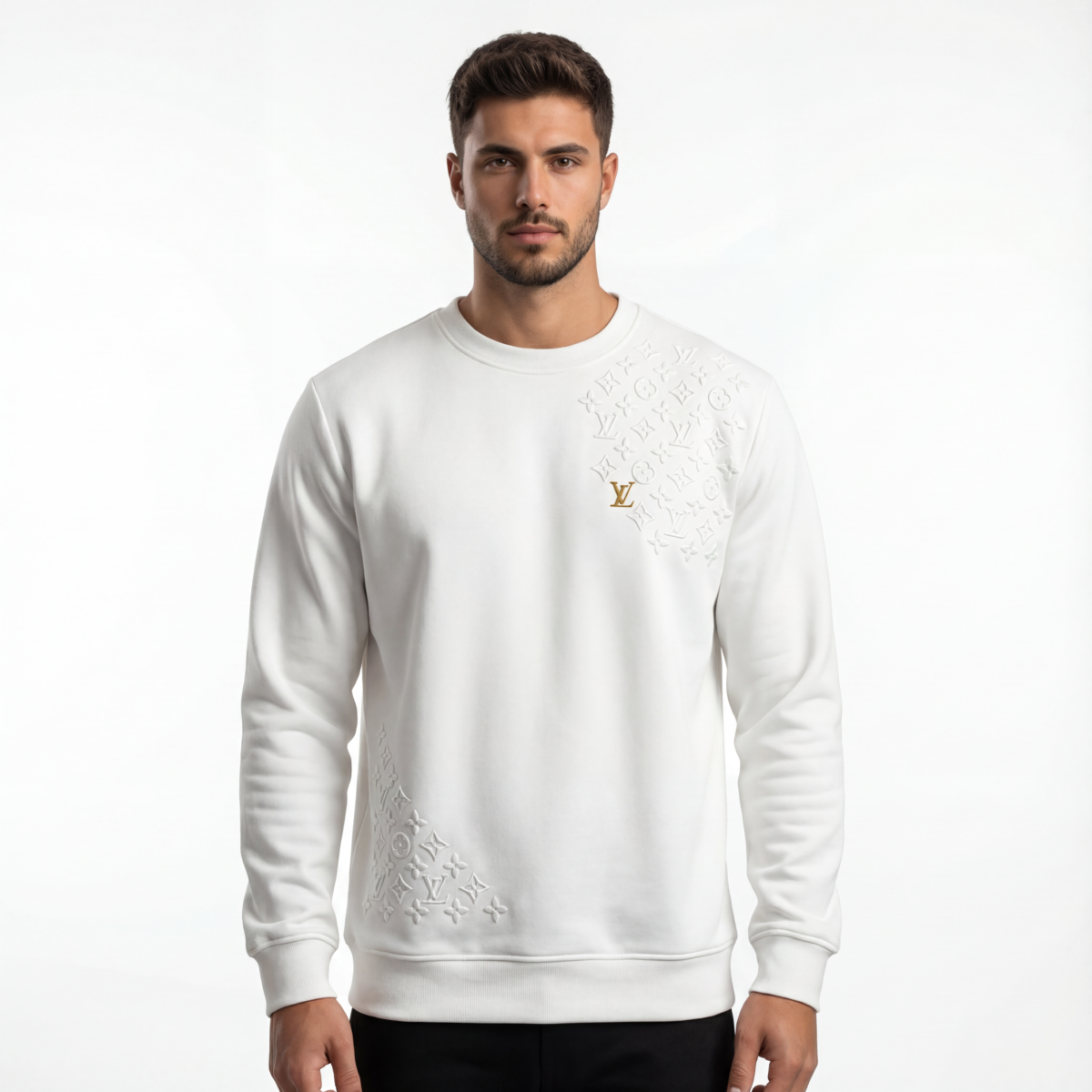 Embossed Monogram Detail Sweatshirt (Black/White) - Image 3