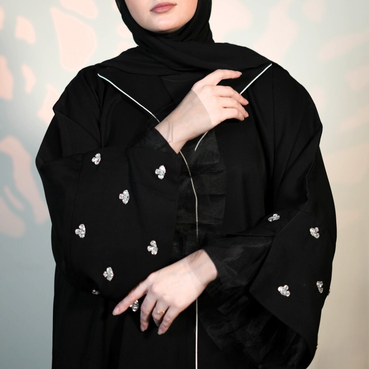 Sheer Black Sleeve Statement Abaya - Image 2