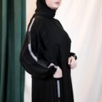 Sleeve Grey Stripe Detail Abaya - Image 2