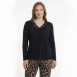 Large Size Black Lace Trim Sleep Cotton Set