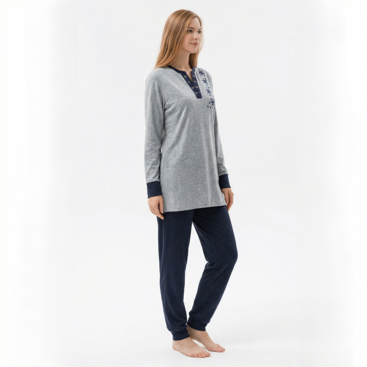 Grey Cat Print Fleece Lounge Set - Image 2