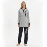 Grey Cat Print Fleece Lounge Set