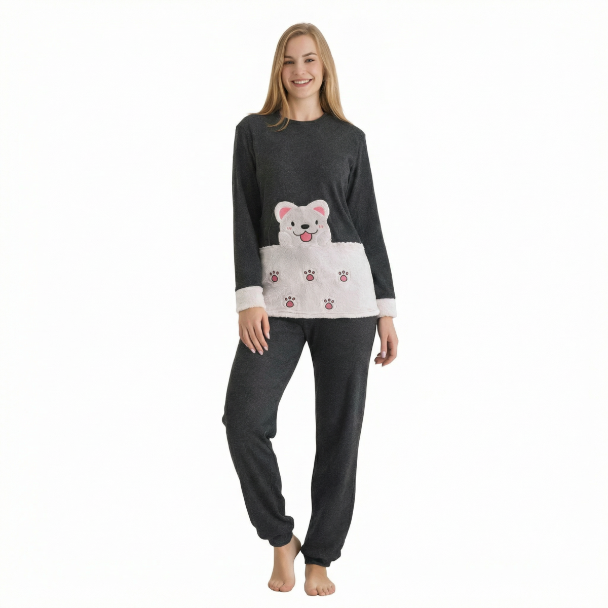 Dark Grey Teddy Fleece Lounge Set - Image 2