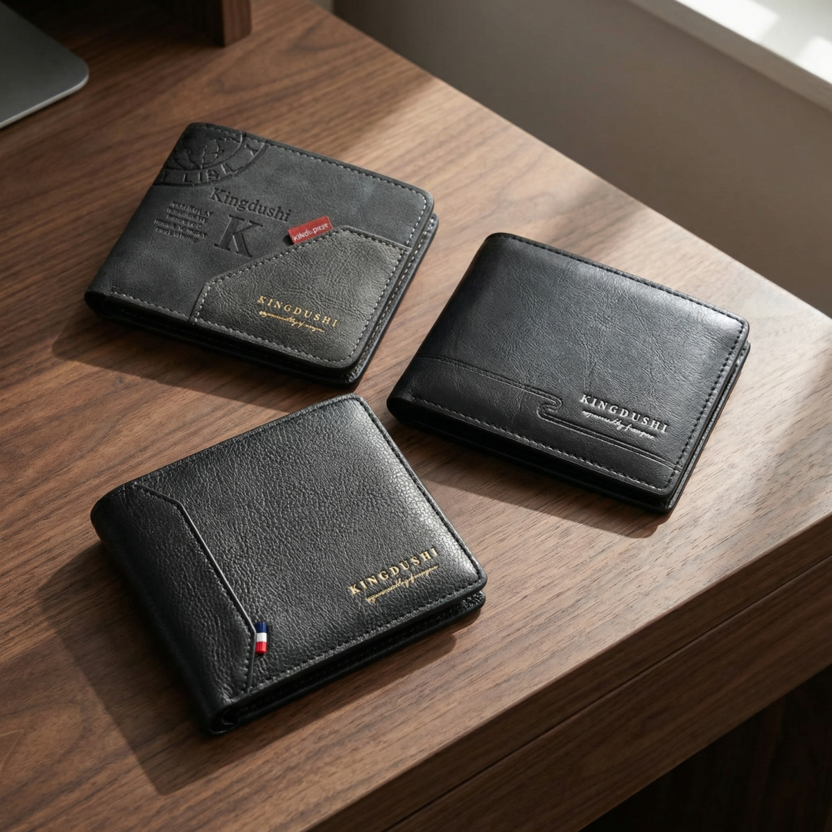 Pebbled Black Compact Wallet - Image 3