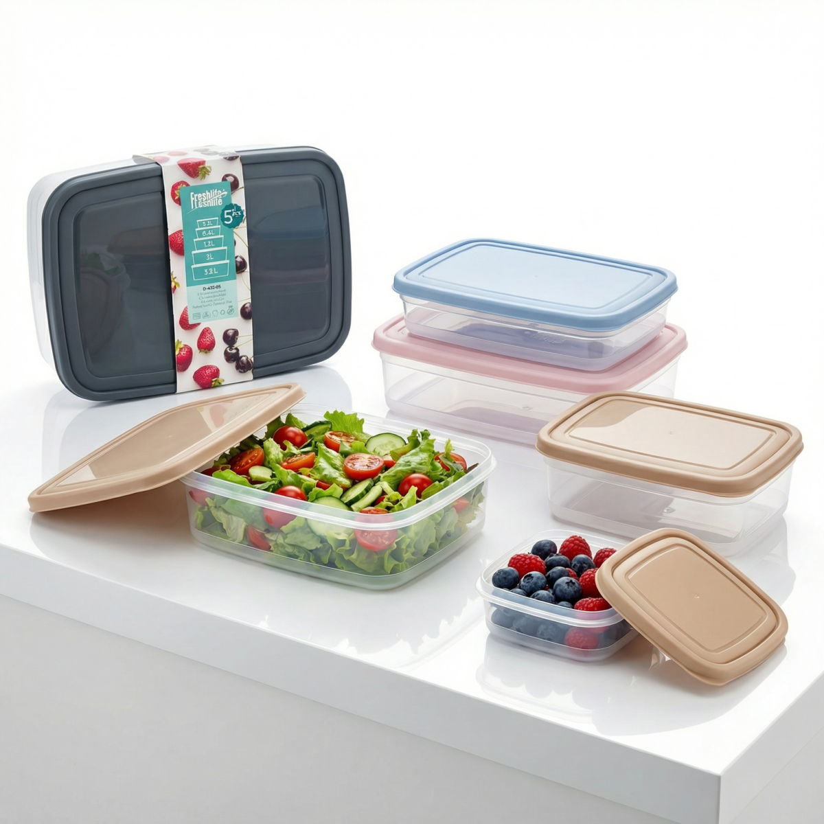 FreshLife Multi-Size Food Container Set (5-Piece) - Image 2