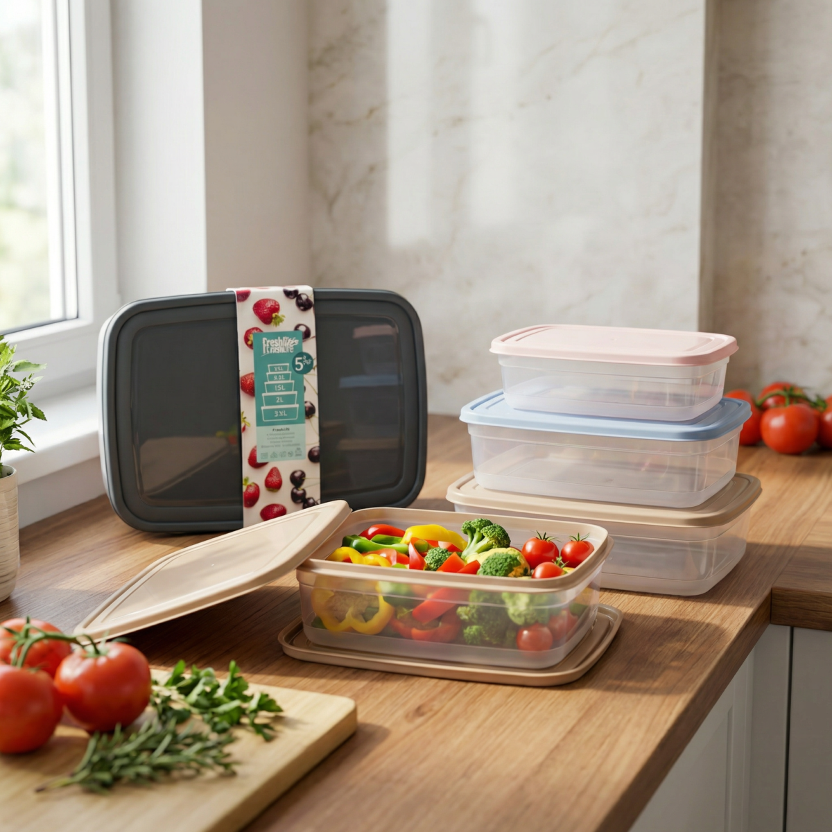 FreshLife Multi-Size Food Container Set (5-Piece) - Image 3