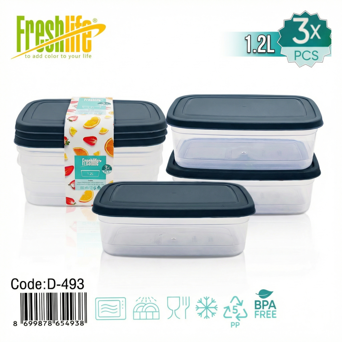 FreshLife Food Container Set (1.2L, 3-Piece) - Image 2
