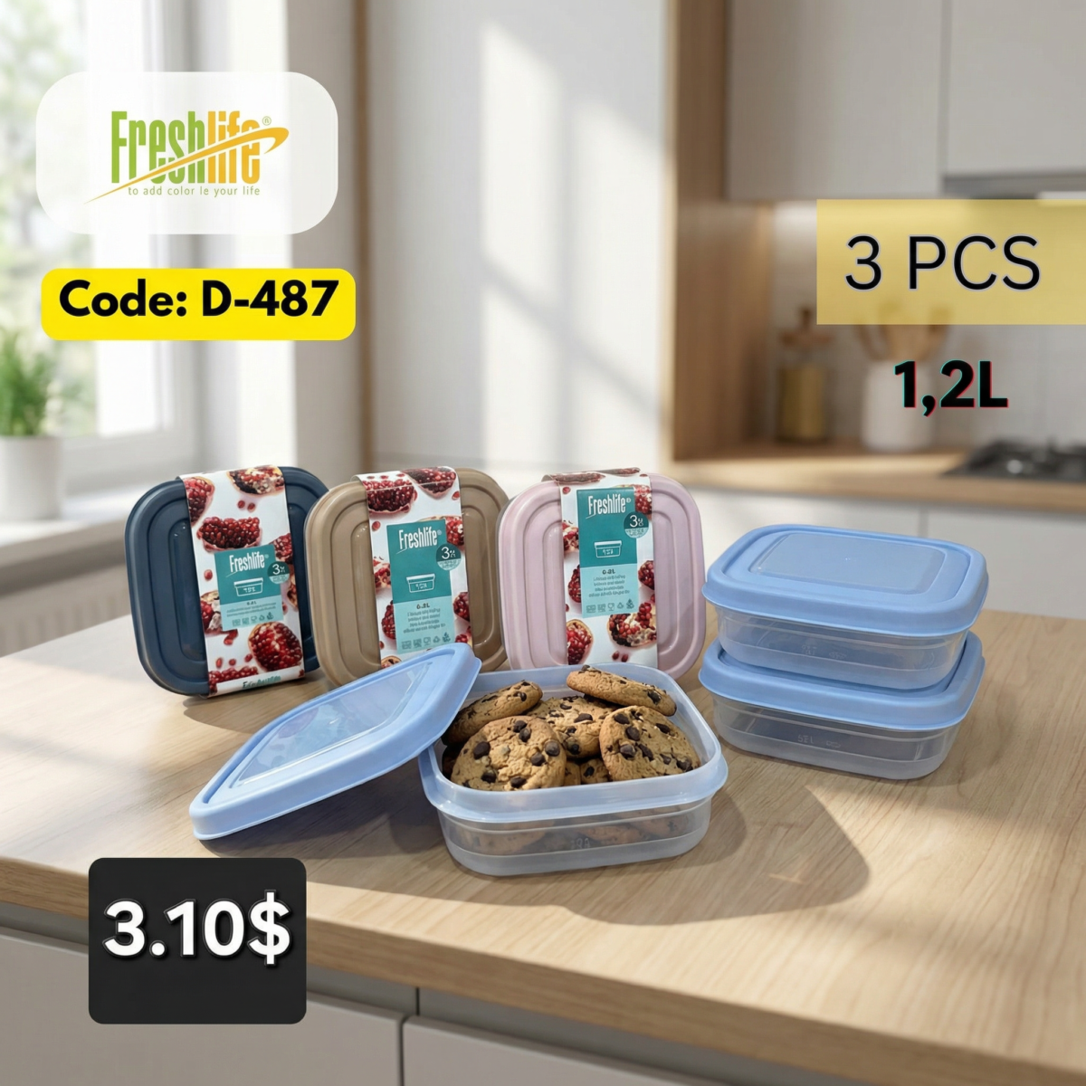 FreshLife Food Container Set (1.2L, 3-Piece) - Image 4