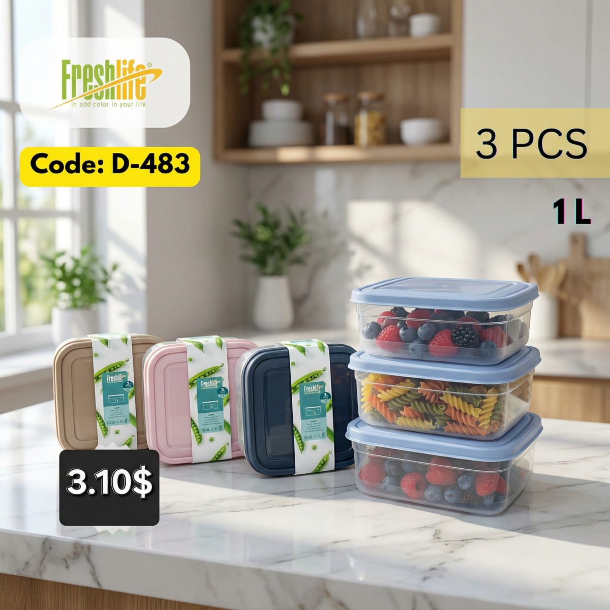 FreshLife Food Container Set (1L, 3-Piece) - Image 3