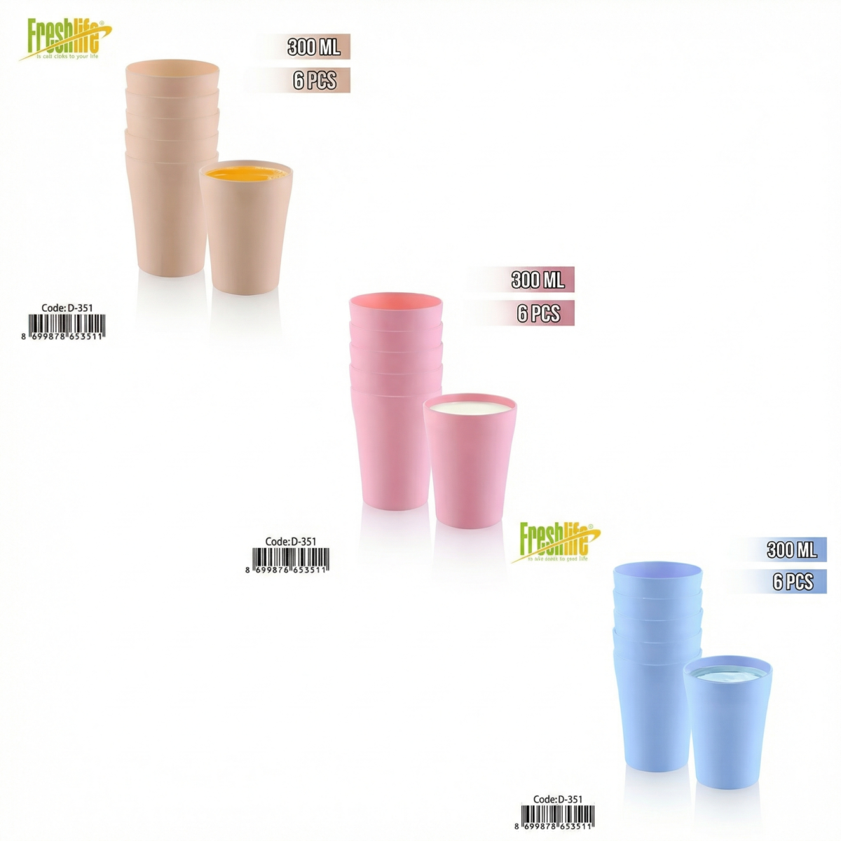 FreshLife 300ml Plastic Cups Set (6 PCS) - Image 2
