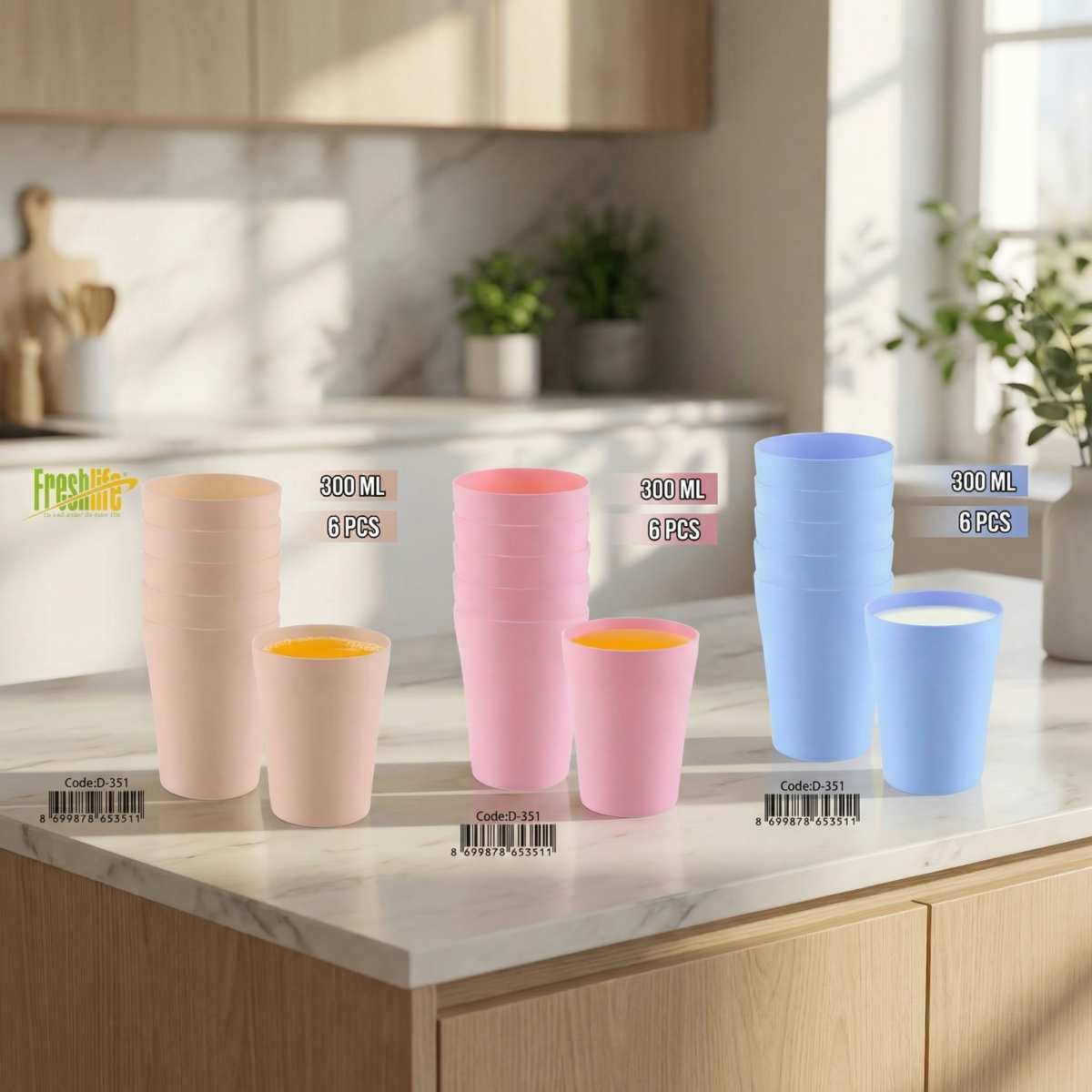 FreshLife 300ml Plastic Cups Set (6 PCS) - Image 3
