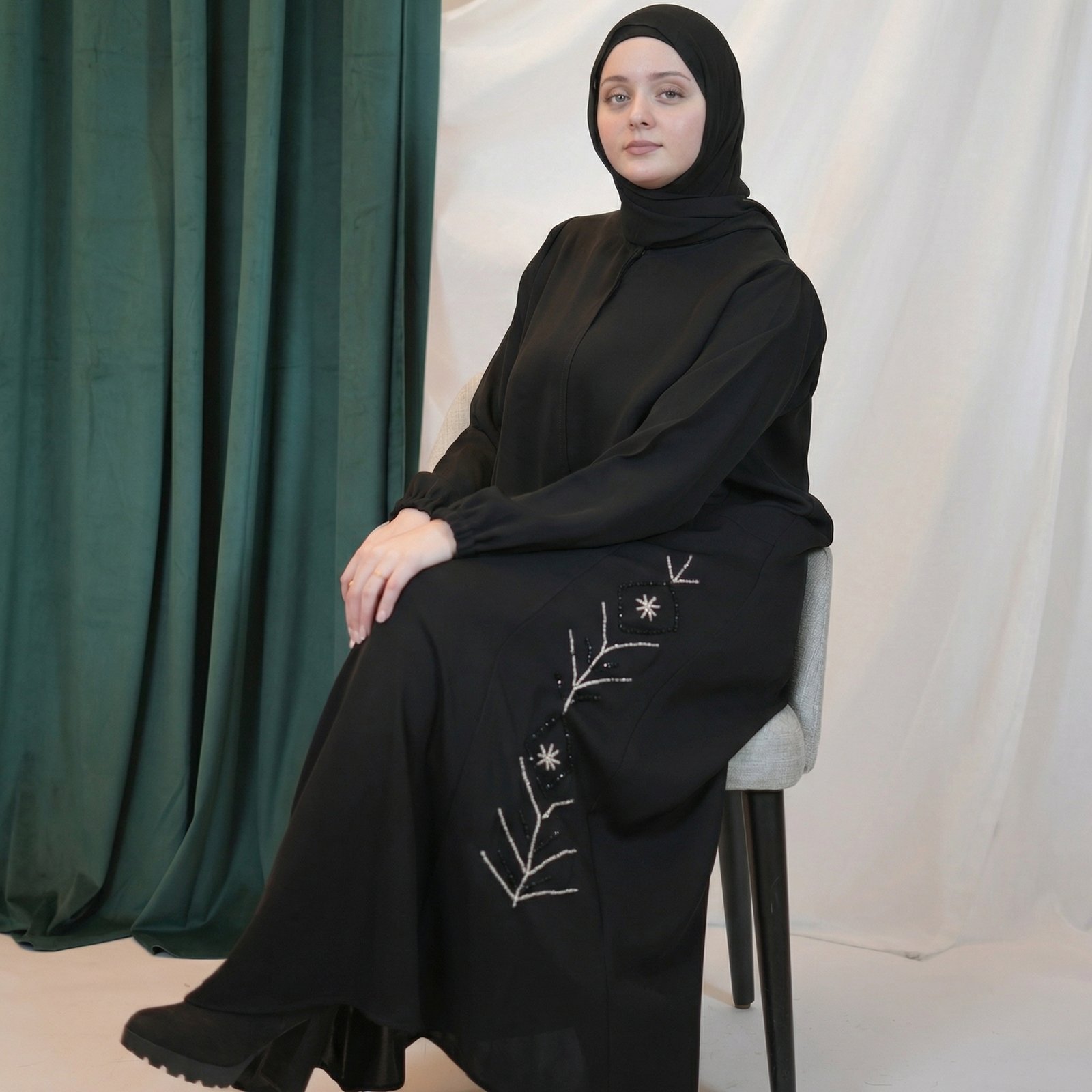 hf_20260219_095922_fa5b0b31-6b50-484c-bba6-980daa0f3382 Floral Embroidered Abaya - Image 1