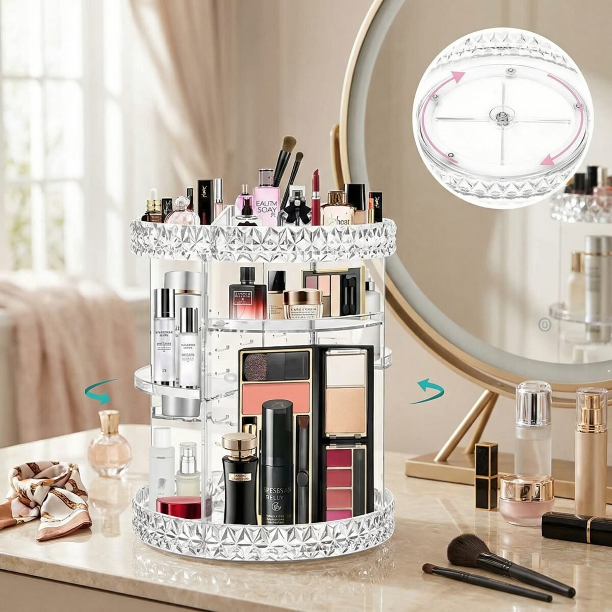 360° Rotating Crystal Cosmetic Organizer - Image 2