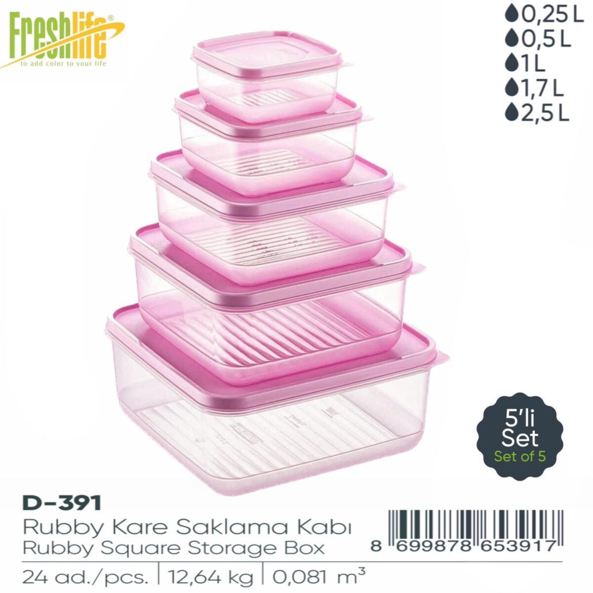FreshLife Rubby Square Storage Box Set (5 Pieces) - Image 3