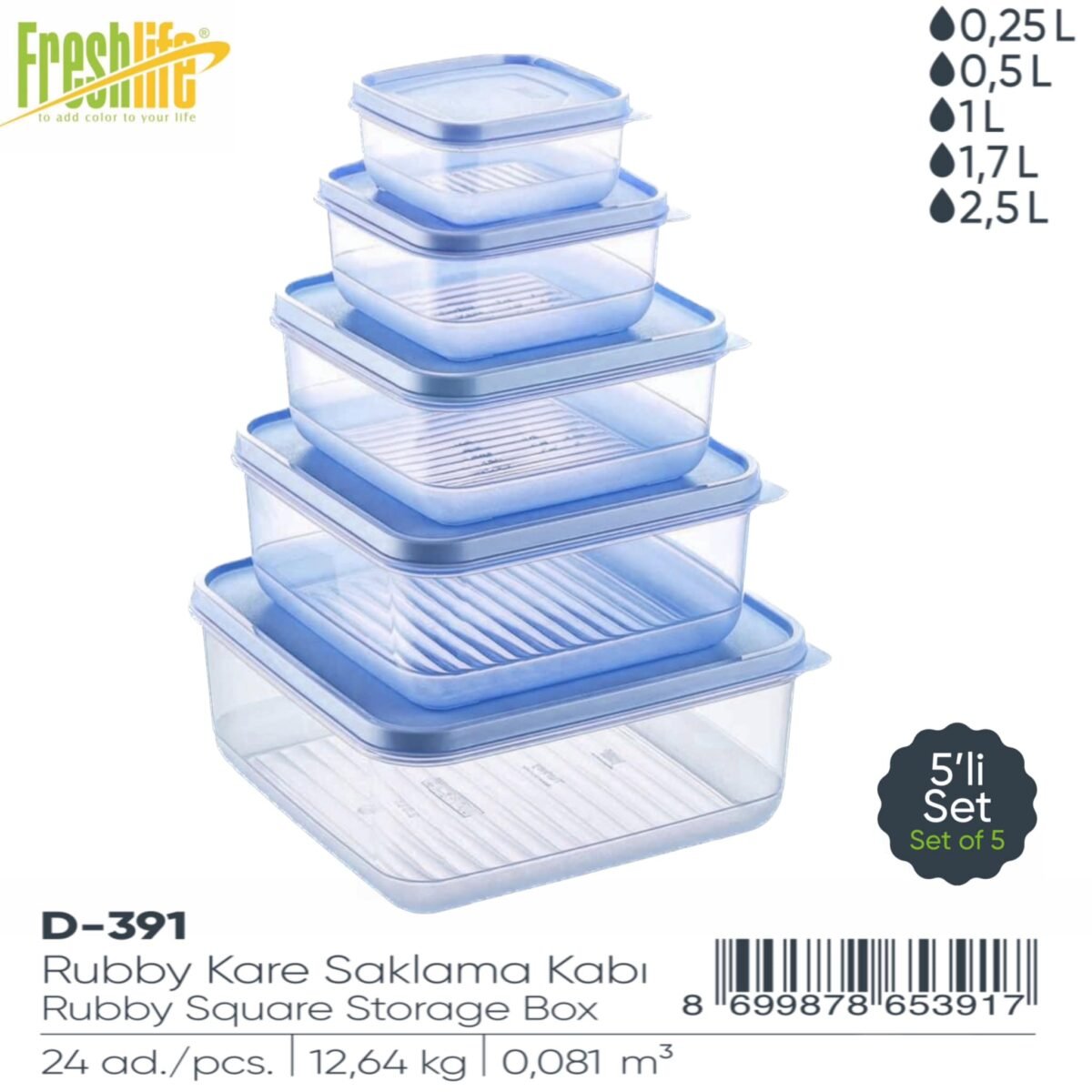FreshLife Rubby Square Storage Box Set (5 Pieces) - Image 4